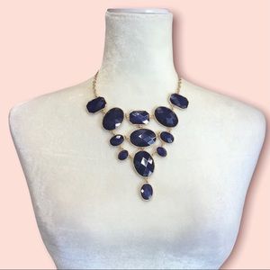 FASHION Necklace Sapphire Blue Chunky Statement Jewelry Gold Tone‎ Adjustable